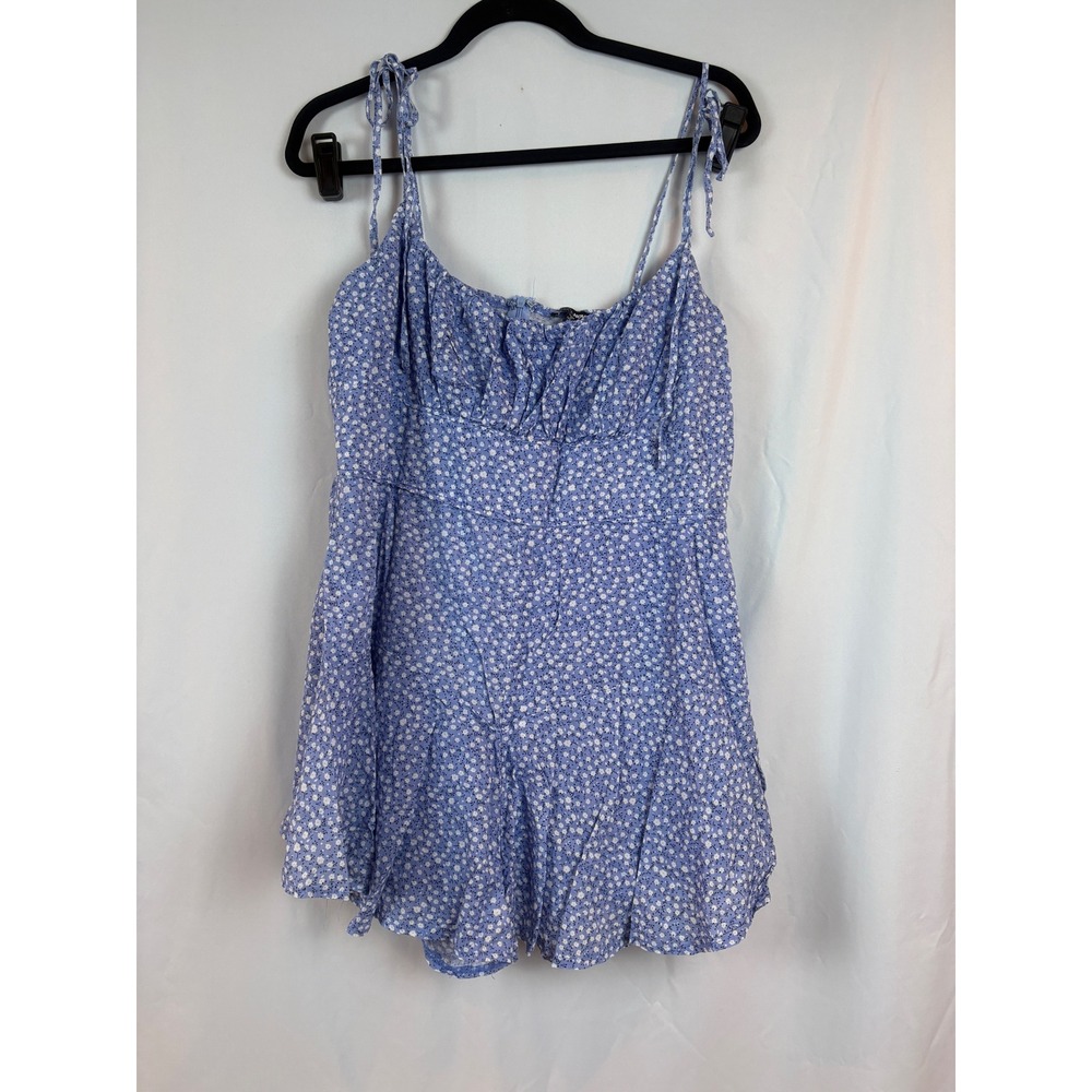 Fashion Nova Blue White Daisy Floral Tie Shoulder Ruched Romper Plus Size 1X